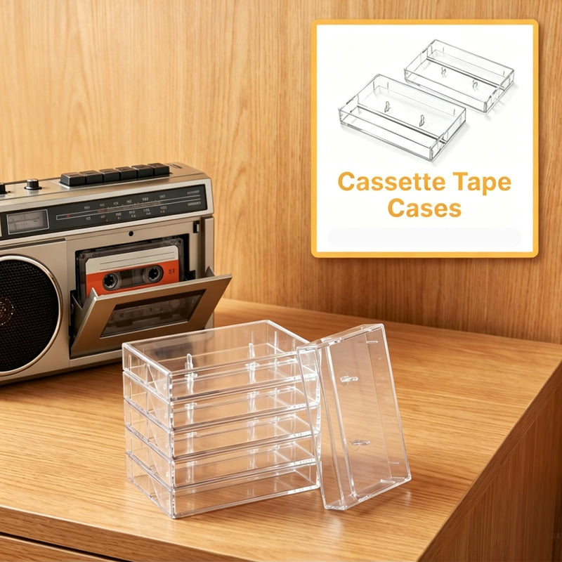 5 Pcs Audio Cassette Storage Cases Clear Plastic Cassette Tape Cases Blank Voice Recording Cassettes Tape Holder Plastic Audio Cassettes Organizer with Anti-Scratch Dust for Art Collection | Blank Voice Recording Cassette Tape Holder, Plastic Audio Cas...
