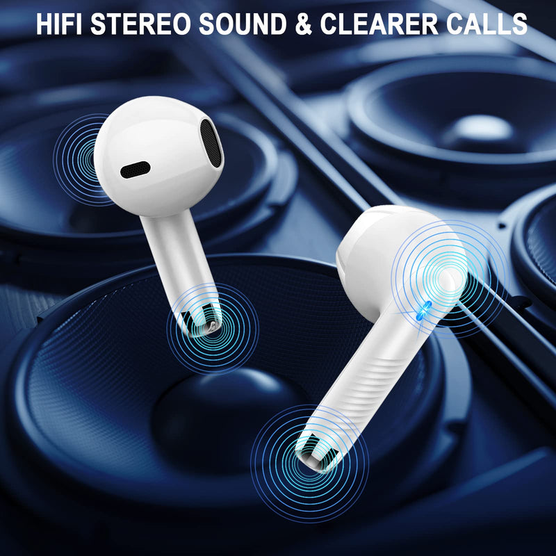 Jxrev 2 Pack White and Purple Wireless Earbuds, Wireless Earbuds, Bluetooth Ear Buds LED Power Display Headphones Bass Stereo, Bluetooth Earbuds in-Ear Noise Cancelling Mic, 40H Playback Mini Case