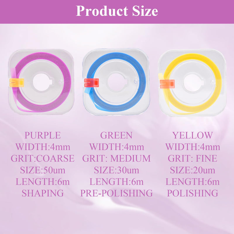[AUSTRALIA] - LEOEASIY 3 Volumes Tooth Sandpaper, Tooth Sandpaper, Tooth Sandpaper for Spaces, Dental Polishing Strips, Teeth Polishing, Tartar Remover Human, Tooth Band, 4 mm x 6 m (Purple, Yellow, Blue) 