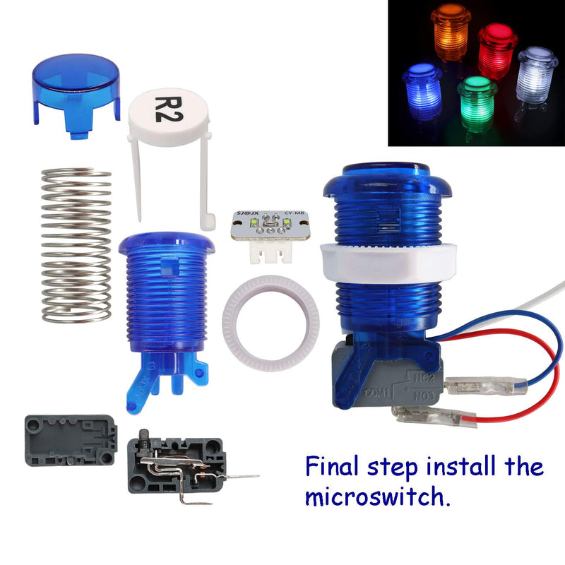SJ@JX Arcade Game Stick DIY Kit Buttons with Logo LED 8 Way Joystick USB Encoder Cable Controller for PC MAME Raspberry Pi Color Mix