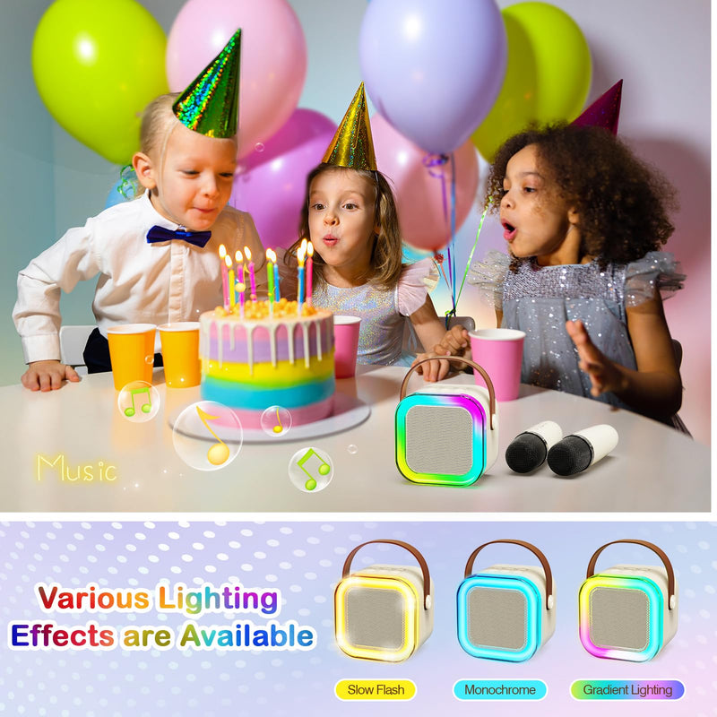 [AUSTRALIA] - Portable Karaoke Machine with 2 Wireless Microphone, Mini Portable Bluetooth Speaker with Wireless Microphone, Gifts for Kids Age 4-12, Boys, Girls, Adults, Party, Home KTV, Outdoor, Travel (Beige) Beige 