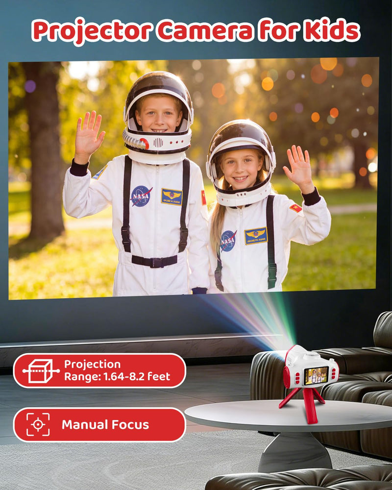 Kids Camera with Projector, 1080P Digital Video Camcorder, 48MP Photo Camera, Portable Toddler Camera Christmas Birthday Travel Gift Toy for Boys Girls Age 3 4 5 6 7 8 9 10 11 12, White