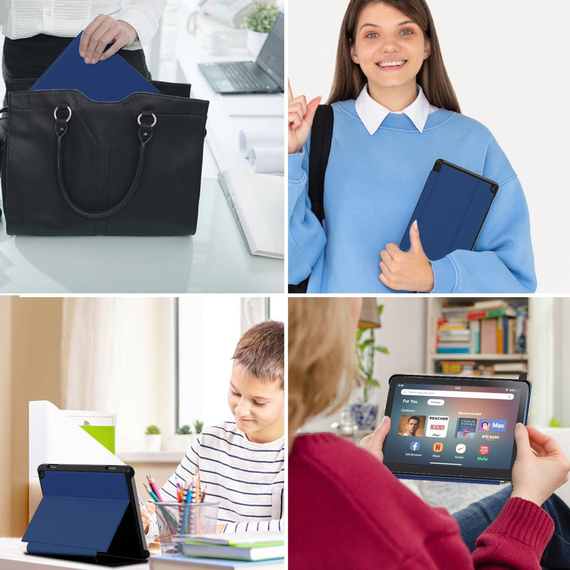 Case for All-New Fire HD 8 & 8 Plus Tablet(12th/10th Generation, 2024/2022/2020), SHREBORN Multi-Gear Adjustable Stand Tablet Covers with Auto Wake/Sleep,Incompatible with iPad Alcatel TCL-Navy Blue Navy Blue