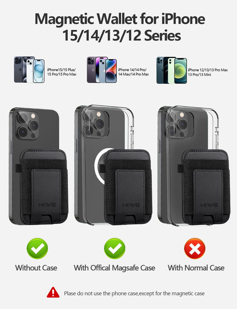 HiWe for Magsafe Wallet, New-Upgrade Magnetic Card Wallet Holder, Leather Magnetic Wallet with Powerful Magnet for iPhone 15/15 Pro/14/13/12 Series, Fits 7 Cards, RFID Blocking, Dark Black