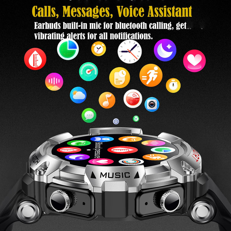 Smart Watch with Earbuds (Answer/Make Calls), 1.52" Sport Watches for Men Women, Fitness Watch Support Bluetooth/Local Music/110 Sport Modes+, SmartWatch Compatible with iPhone Android, Blue
