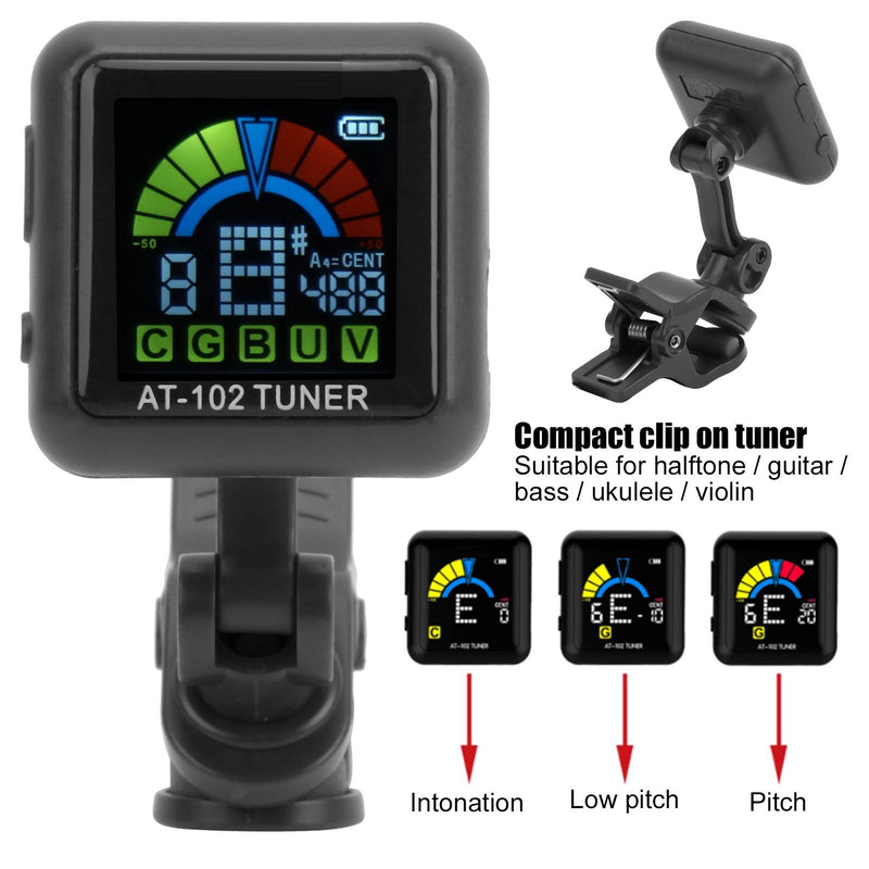 Guitar Tuner Clip On Violin Tuner USB Rechargeable with Color Display for Acoustic Electric Guitar Bass Ukulele Viola All Instruments(AT-102 Black) AT-102 Black