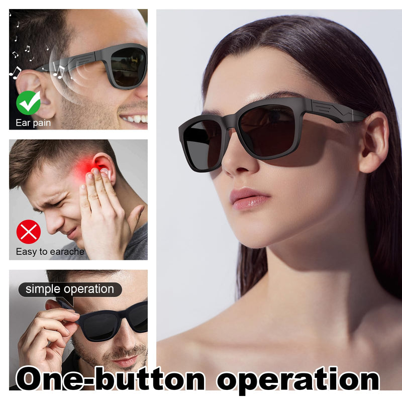 TnoxHD Smart Glasses, Bluetooth Sunglasses with Speakers, Wireless Audio Glasses for Men Women Black B