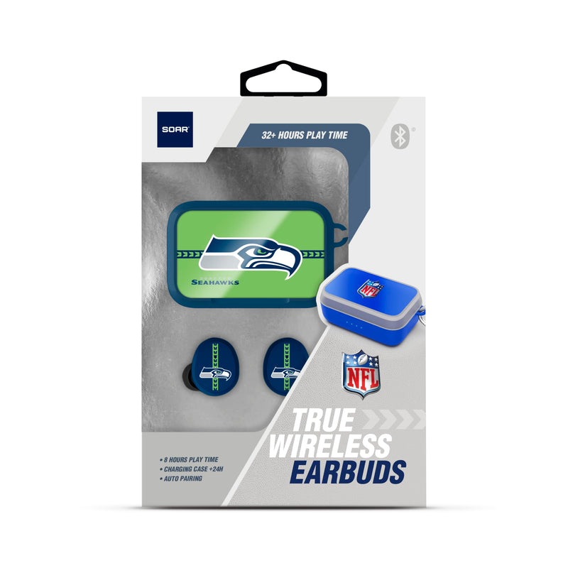 SOAR NFL Wireless Sport Earbuds: Comfortable Fit & Convenient Charging Seattle Seahawks