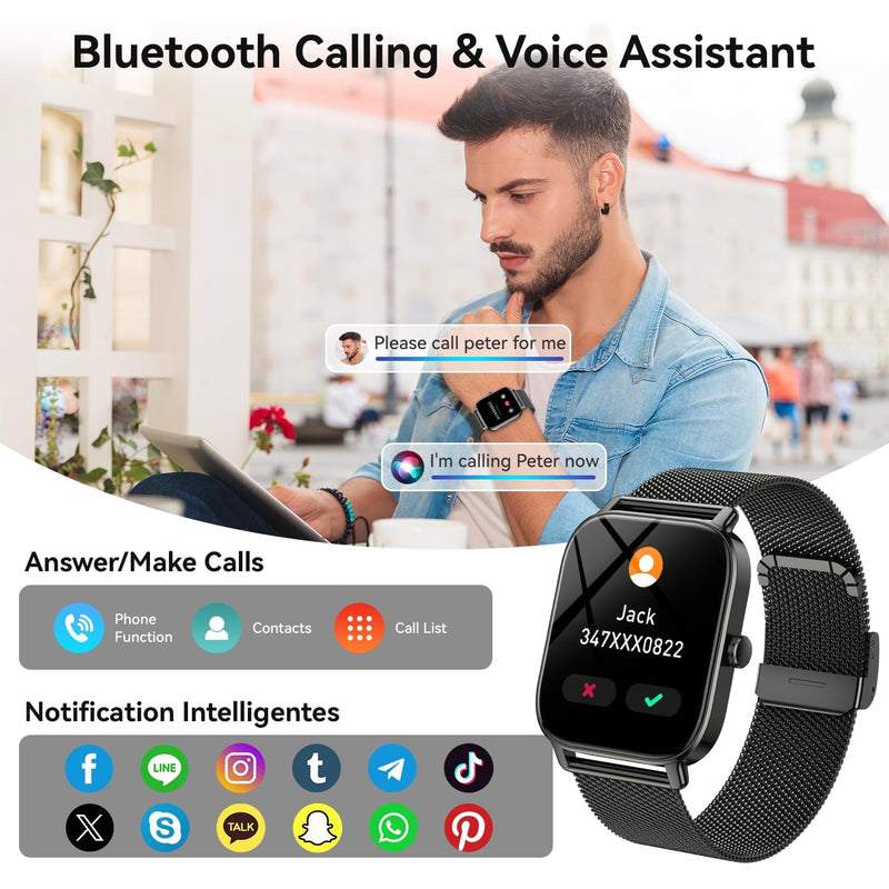 Smart Watch for Men Women Fitness Tracker: Waterproof Bluetooth Call Answer Make Smart Watches for Android iPhone Digital Mens Watches Activity Smartwatch Pedometer Heart Rate Monitor 120 Sports Model Black