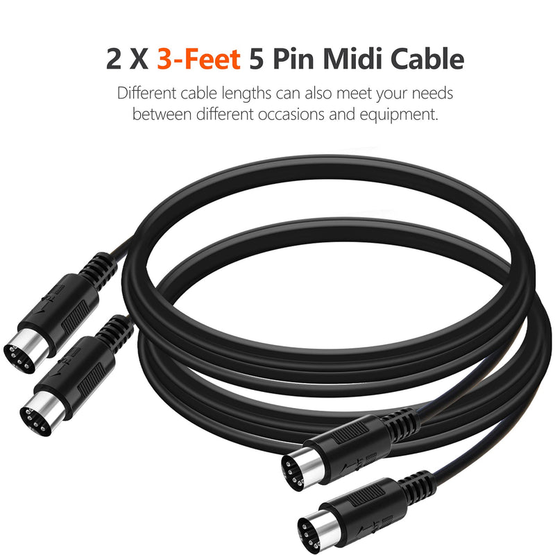 Mellbree MIDI Cable, 2-Pack 3-Feet Male to Male 5-Pin MIDI Cable Compatible with MIDI Keyboard, Keyboard Synth, Rack Synth, Sampler, External Sound Card, Sound Source and Other Music Gear