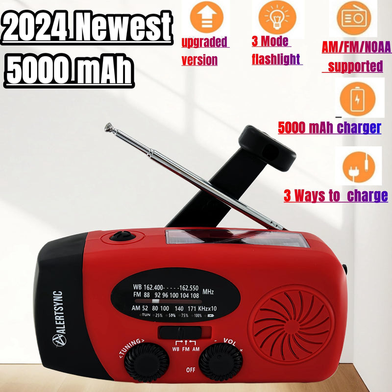[AUSTRALIA] - 18500mWh/5000mAh Hand Crank Emergency Weather Radio, AM FM NOAA Solar Radio with Led Flashlight and Earphone Jack, Charger for Smartphone, Self Powered Radios with SOS Alarm 