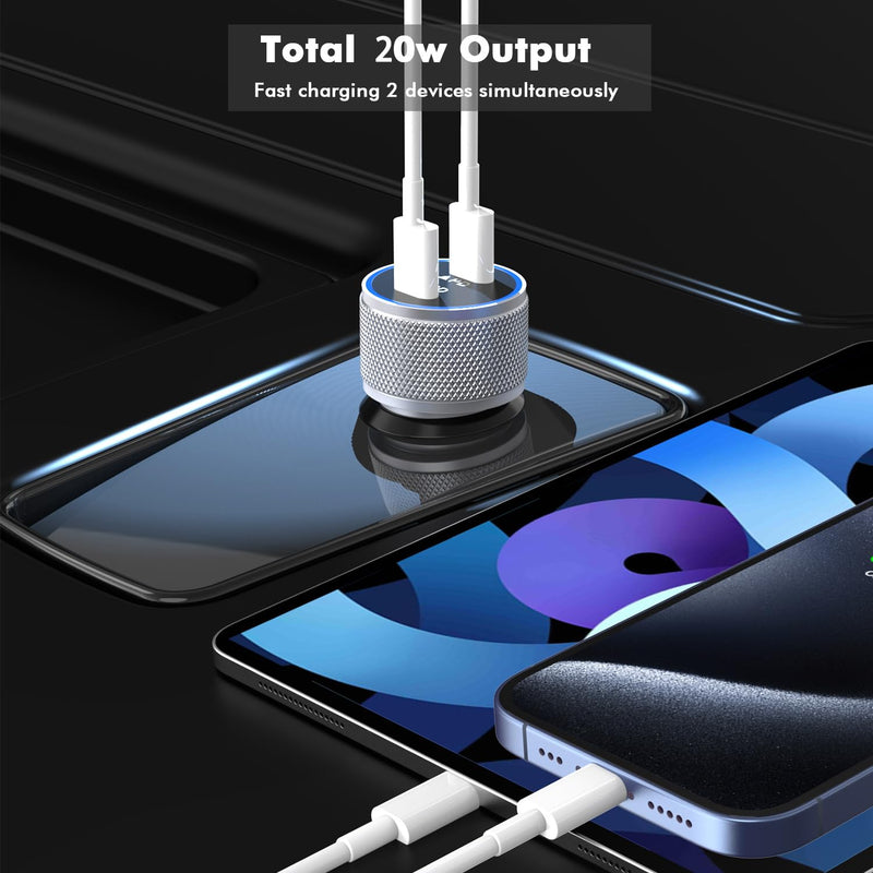 iPhone 16 15 Car Charger Fast Charging, 2Pack 20W USB C Auto Power Adapter with 2Pack 3 Foot Type C Car Charger High-Speed Charging Cable, Apple Auto Adapter for iPhone 16 15/15 Plus/15 Pro/15 Pro Max