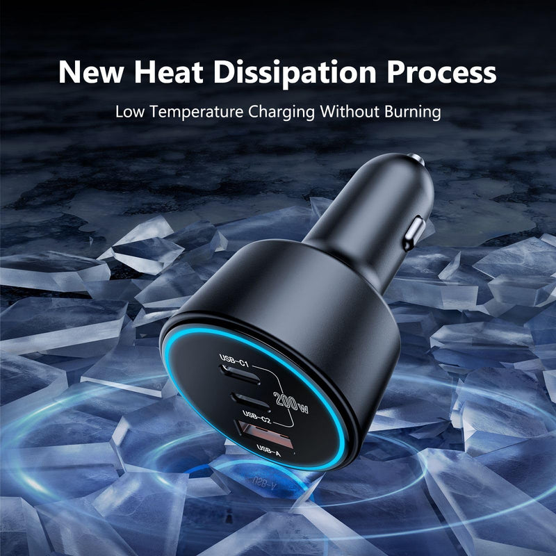 USB C Car Charger Fast Charging 200W, Dual PD 100W Type C Car Charger， | PD3.0/QC4.0/PPS Cigarette Lighter Adapter for iPhone 16/15/14/13/12, Galaxy S22/S21 Ultra, MacBook, Laptop etc