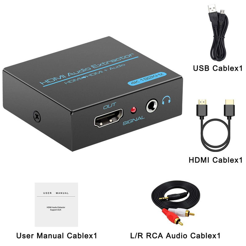 HDMI Audio Extractor Splitter 4K hdmi to hdmi 3.5mm Audio Adapter Converter with AUX(RCA L/R) Stereo Audio Output Support 1080P 3D Compatable for PS4 Fire Stick Blu-Ray Player etc. hdmi to hdmi+ AUX 4K30Hz