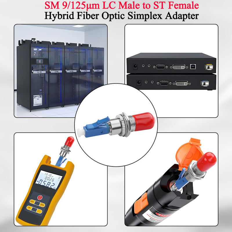 QIANRENON LC to ST Hybrid Fiber Simplex Adapter Coupler SM 9/125μm LC/UPC Male to ST/UPC Female Fiber Optic Interface Connector for Patch Cord Pigtail Optical Power Meter Red Light Pen FTTH