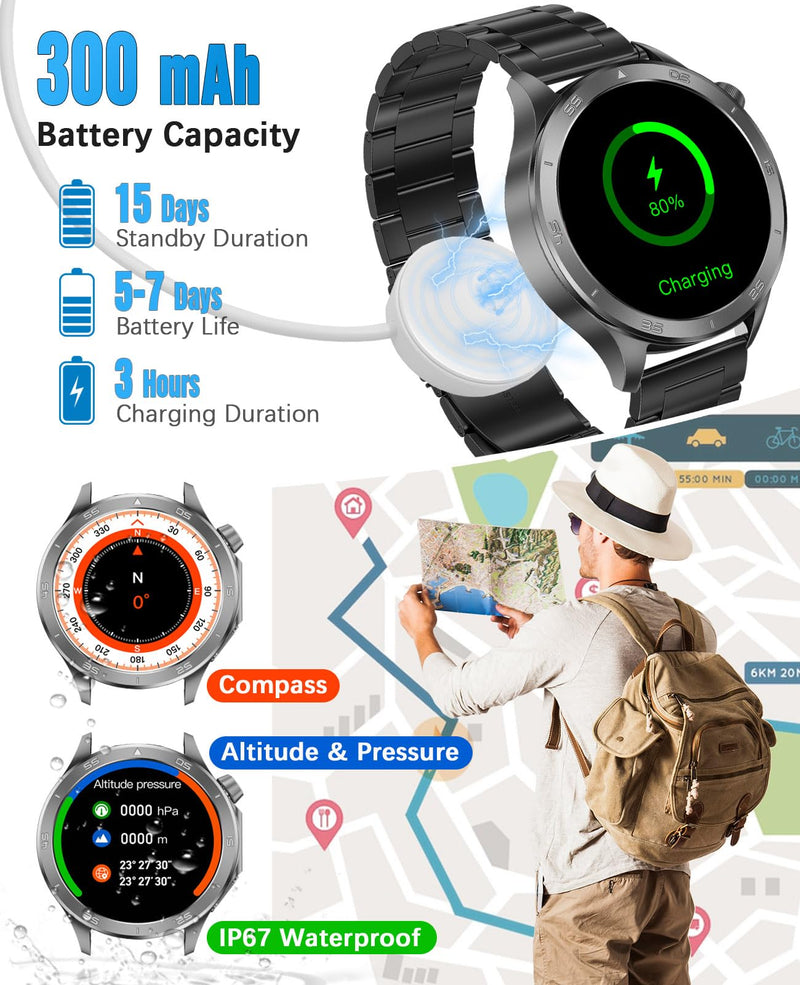 Smart Watch for Men, GPS Sports Mens Smartwatch, 1.53" HD Screen IP67 Waterproof, Answer/Make Call, Heart Rate Monitor, Sleep Tracking, Fitness Tracker, Compatible for Android iOS (Black X2Max)