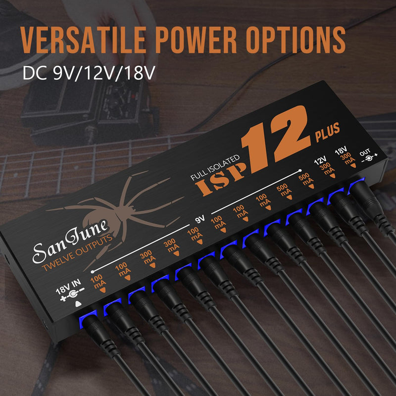Guitar Isolated Pedal Power Supply 12 DC Outputs Fully Isolated for 9V/12V/18V Effect Pedal ISP12-Plus