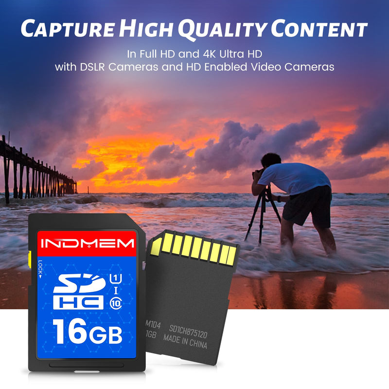 INDMEM SD Card 16GB, 8 Packs Class 10 16GB Flash Memory Card MLC Standard Secure Digital Cards Camera Card 16GB(8pcs)