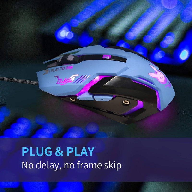 Gaming Mouse,Pink Backlit Optical Game Mice Ergonomic USB Wired with 2400 DPI and 6 Buttons 4 Shooting for Computer/Win/Mac/Linux/Andriod/iOS. (Blue) Blue