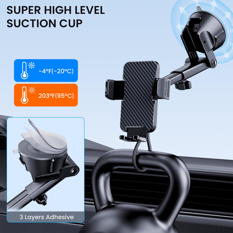 [AUSTRALIA] - Phone Holder Car [Military Grade Suction Ultra Strong Base] Cell Phone Car Holder 3 in 1 Phone Mount for Car Dashboard Windshield Air Vent Hands-Free Car Phone Holders for iPhone Android Phones Black 