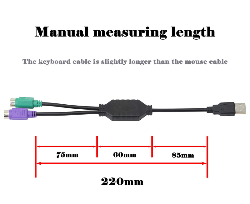 GELRHONR PS/2 to USB Cable LEIHONG USB to PS/2 Plug Active USB to Dual PS/2 Adapter Keyboard Mouse Converter Adapter for The Keyboard PS2 (black) black