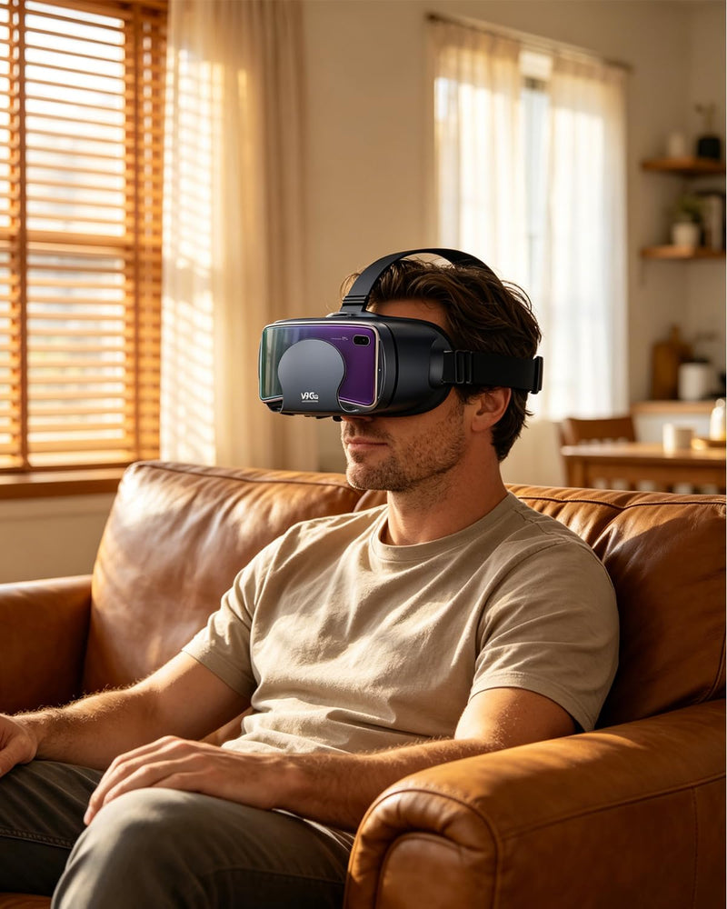 Dual-Mode 3D VR Glasses, Full-Screen VR Viewer with 120° Wide Angle, Anti-Blue Light Coated Lenses, 0-800° Myopia Adjustable, Compatible with 5-7 Inch Smartphones for Immersive Movies