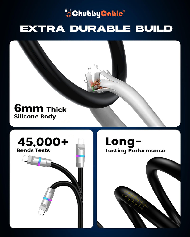 chubbycable 100W USB C to C Charge Cable with LED Light, Rose Red, 16.4 FT | 45,000+ Bend Tested, 480Mbps Data Transfer, E-Marker Safety Chip, 6mm Extra Thick, Tangle-Free Design 16.4ft (5m) Type C-Type C