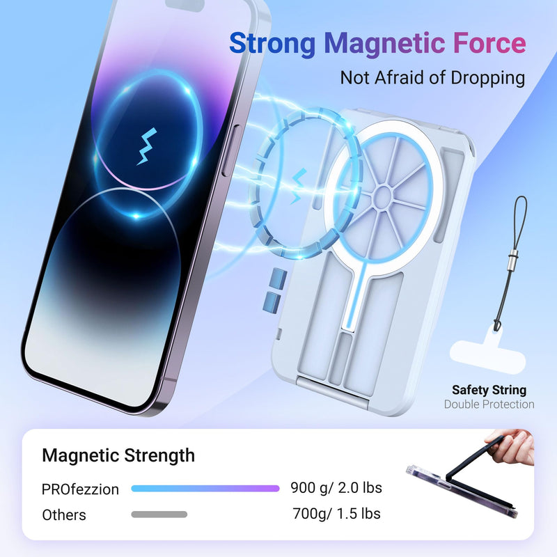 PROfezzion Magnetic Wallet Card Holder for MagSafe, RFID Blocking Hard Shell 4 Credit Card & Money Pocket Magnetic Wallet Stand for iPhone 15 14 13 12 Plus Max Not for iPhone 13/12 mini B-BLUE