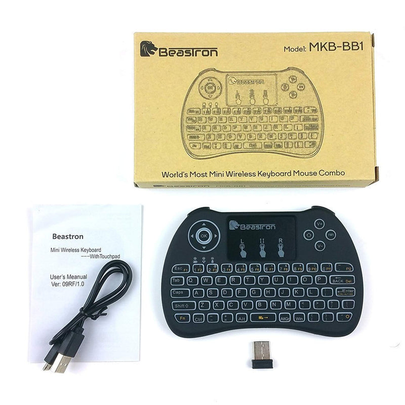 Beastron 2.4G Mini Wireless Keyboard with Touchpad＆QWERTY Keyboard, Backlit Portable Keyboard Wireless with Remote Control for Laptop,PC,Tablets,Pad,Google Android TV,Xbox,PS3/4 .Black