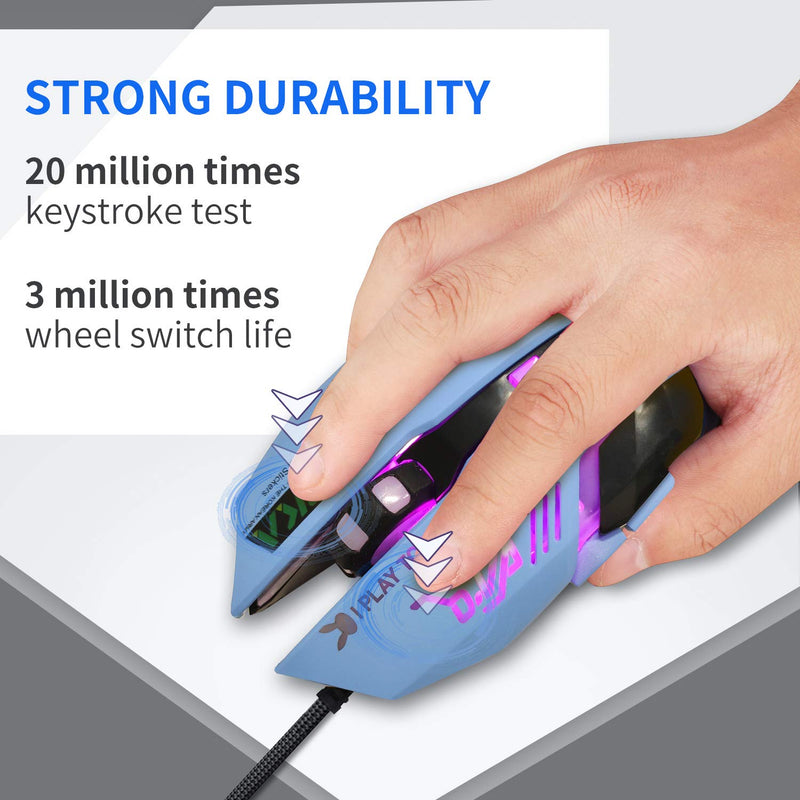 Gaming Mouse,Pink Backlit Optical Game Mice Ergonomic USB Wired with 2400 DPI and 6 Buttons 4 Shooting for Computer/Win/Mac/Linux/Andriod/iOS. (Blue) Blue
