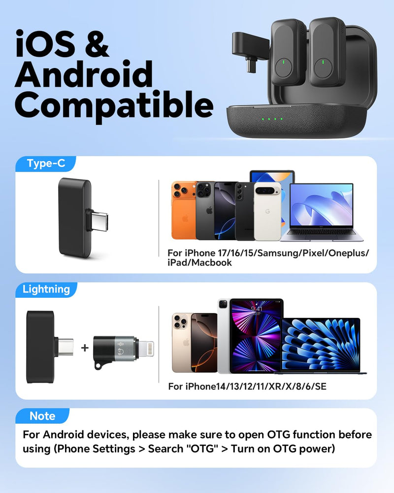 [AUSTRALIA] - Wireless Lavalier Microphone for iPhone/Android Phone/Laptop/PC, Mini Lapel Mic with 50H Battery Life Charging Case, 100FT Range and Noise Reduction, for Video Recording, Streaming, TikTok 