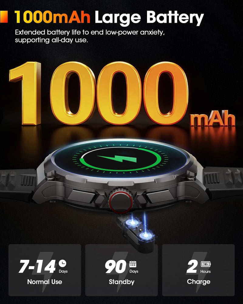 LIGE Smart Watch for Men with 1000mAh Battery/Flashlight, 1.85'' Military Smartwatch with 5ATM Waterproof/Heart Rate/Sleep Monitor,Answer Make Calls Fitness Tracker for Android iPhone Black