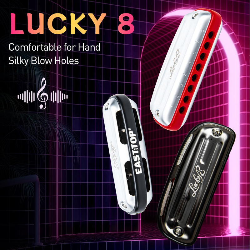 [AUSTRALIA] - East top 8 Hole Blues Harmonica, G Key Diatonic Mouth Organ Harmonica For Adults, Beginners, Professionals and Students, as a Gift,silver 
