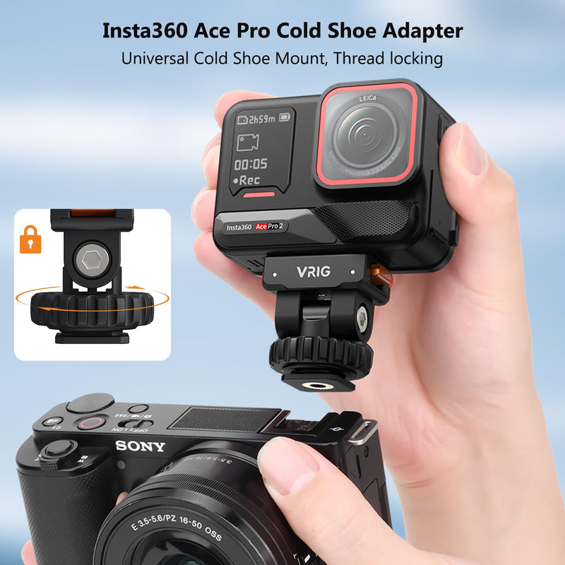 VRIG AC-44 Cold Shoe Adapter with Magnetic Quick Mount for Insta 360 Ace/Ace Pro 2, Action Camera Mount Adapter with 1/4" Thread Compatible DSLR Camera Hot Shoe, Tripod Accessories