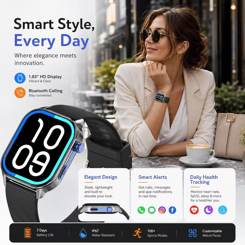 LC212 AI Smartwatch with App Downloads, 32GB Storage, Custom Watch Faces, Voice Assistant, Music & Video Support, 2.04" Full Display, Health Tracking & 100+ Sports Modes BLACK