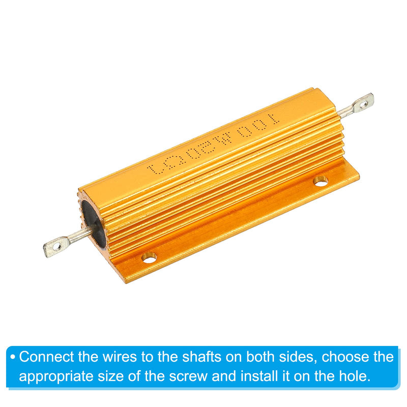 PATIKIL 2pcs 100W 50ohm Aluminium Case Resistor Housing Wire Resistors Screw Tap Power Resistor Gold Tone 50 ohms