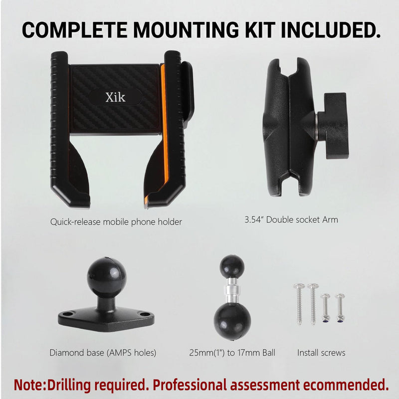 xik 1" Ball Screw Mount Phone Holder for Boat Car Truck Desktop -Medium Arm | 1s Lock & Release, Aluminum Diamond AMPS Base, 3.56" Double Socket Arm, Camera Friendly Dashboard Phone Holder Medium(With 3.54" Arm)
