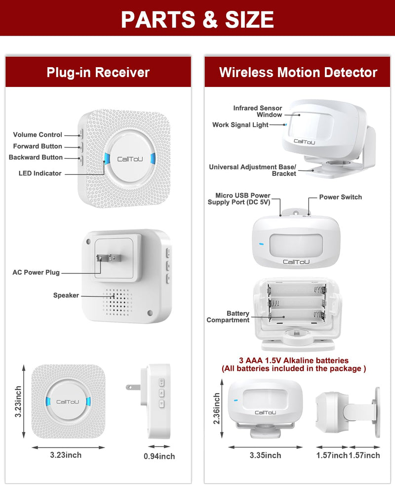 [AUSTRALIA] - CallToU Bed Sensor Alarm and Fall Prevention for Elderly/Dementia/Patient Wireless Caregiver Pager Motion Sensor Alarms System Motion Detector Alert Monitor System 500+FT, Bed Alarm for Elderly Adult 1 Receiver+ 2 Motion Sensors 