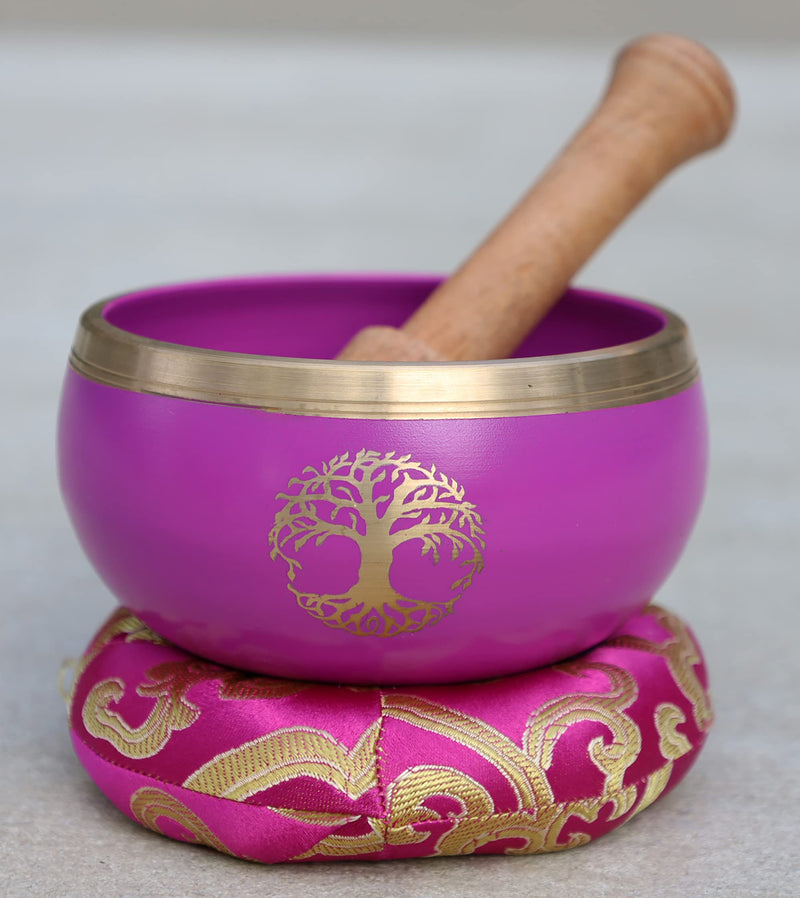 [AUSTRALIA] - Tree Of Life Singing Bowl Complete Set ~ For Meditation, Yoga, Spiritual Healing and Mindfulness (Pink) Pink 
