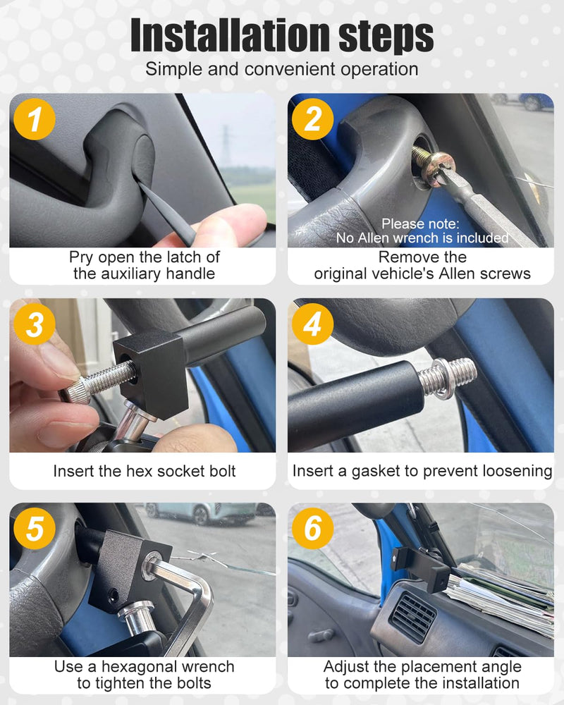 Charchendo Heavy-Duty Metal A-Pillar Grab Handle Phone Mount for Trucks | Secure Bolt-On Installation, Fits All Phones & Thick Cases up to 0.7", 360° Metal Swivel Arm, 2 Hex Keys Included
