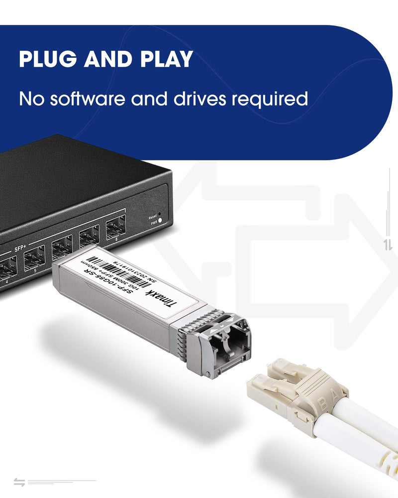 Timaxk 10GBase-SR SFP+ Transceiver, SFP Multi-Mode Fiber LC Module, 10G 850nm MMF up to 300 Meters, Compatible with Cisco, Ubiquiti, Mikrotik, D-Link, Netgear, Qnap, Linksys and More 1 pack