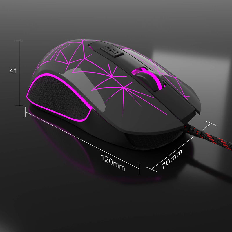 MageGee G6 Wired Gaming Mouse, Ergonomic USB Optical Mouse with 7 Colors Breathing LED Backlit, 6 Adjustable DPI Levels from 600 to 3200 for Laptop PC Computer Games & Work, Black
