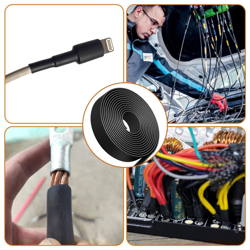 Mbsomnus Heat Shrink Tube 4:1 Waterproof Black with Adhesive - Heat Shrink Tube for Cable Insulation, Repairs, Cable Bundling (12 mm x 3 m) Ø12mmx3m