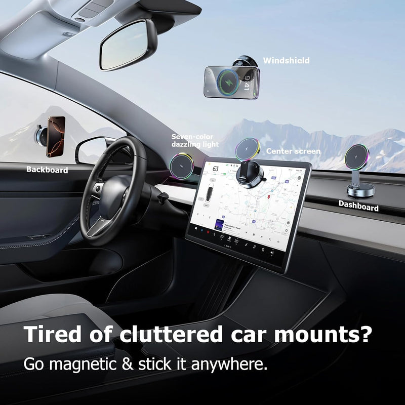 2026 Upgraded MagSafe Car Mount Charger 15W Fast Wireless Charging, 360° Adjustable Vacuum Magnetic Suction Phone Holders for iPhone 17-12 & Android