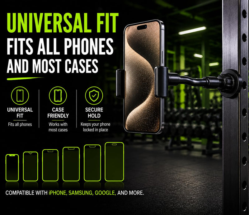 FitVue 360™ Magnetic Gym Phone Mount – 360° Adjustable Flexible Gooseneck Holder for Workout Recording, Fitness Content Creation & Gym Filming
