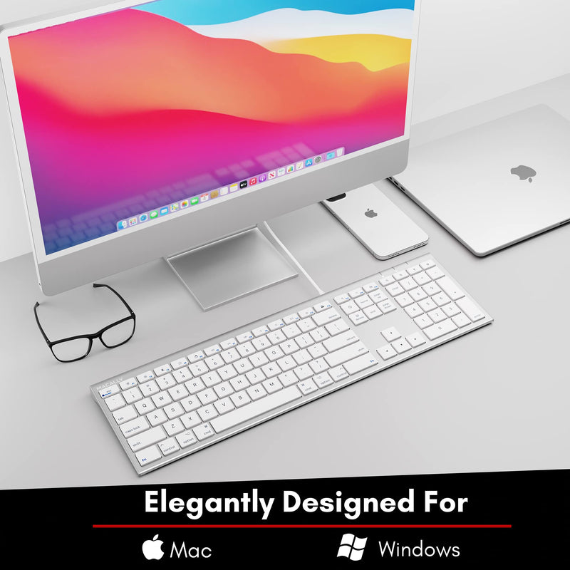 Macally Ultra Slim USB Wired Computer Keyboard - Works as Windows or Mac Wired Keyboard - Full Size Keyboard with 20 Apple Shortcut Keys - Mac Keyboard with Number Pad - Silver Aluminum Finish