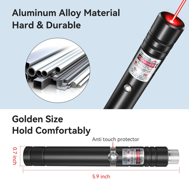 Rechargeable Red Laser Pointer High Power Laser Pointer Red Beam Light Rechargeable Laser Pen Long Range Distence Powerful Laser for TV/LED/LCD Screens, Astronomy/Construction/Meeting/Cats/Dogs-Black Black-Red Light