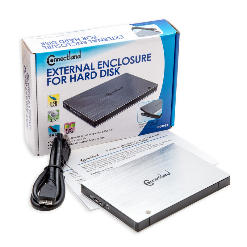 Connectland CL-ENC25035 USB 3.0 2.5" SATA III 6Gbps HDD External Enclosure Tool Less Installation, Aluminum