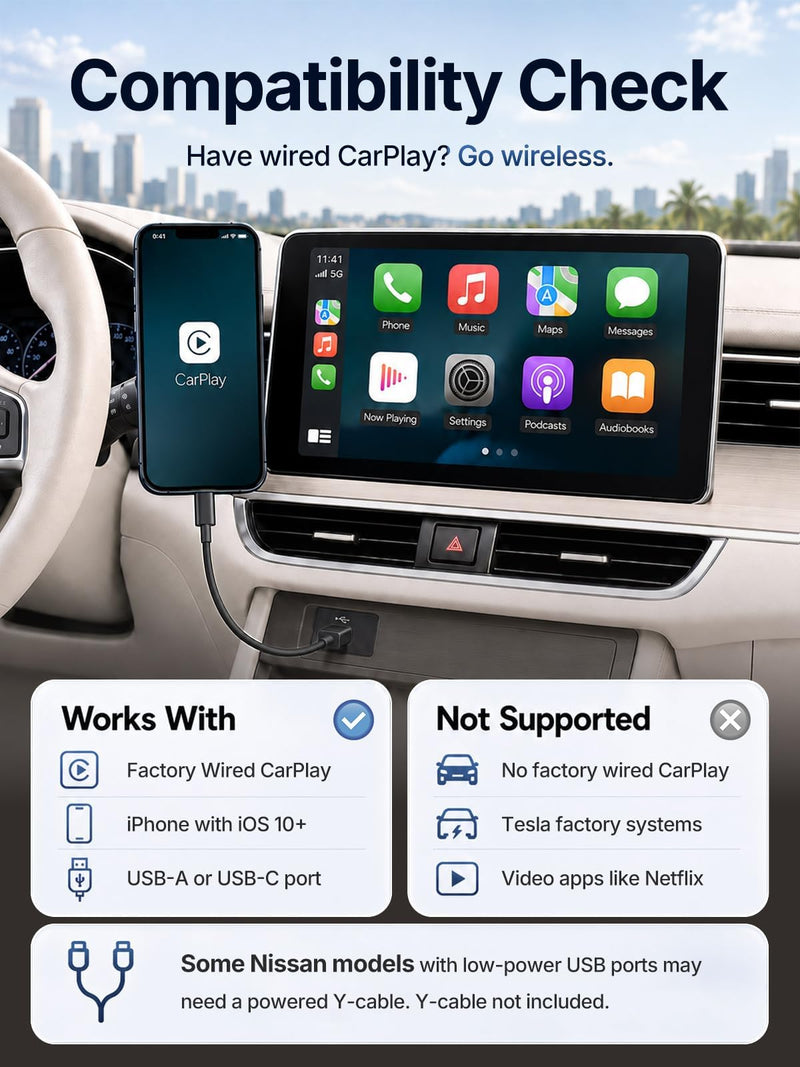 Wireless CarPlay & Android Auto Dongle for Digital Media Receivers Blue | Ultra Mini, Fast Stable Connection, No Overheating, Plug & Play, Auto Reconnect, Bluetooth Wi-Fi, USB-A USB-C, Voice Control