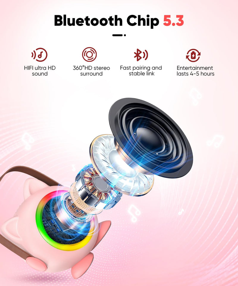 [AUSTRALIA] - Mini Karaoke Machine Toy for Kids, Portable Karaoke Machine with 2 Wireless Microphone for 4,5,6,7,8,9,10,11,12+ Years Old Christmas Birthday Gifts Girls Boys (Pink) Pink 2 Mic 